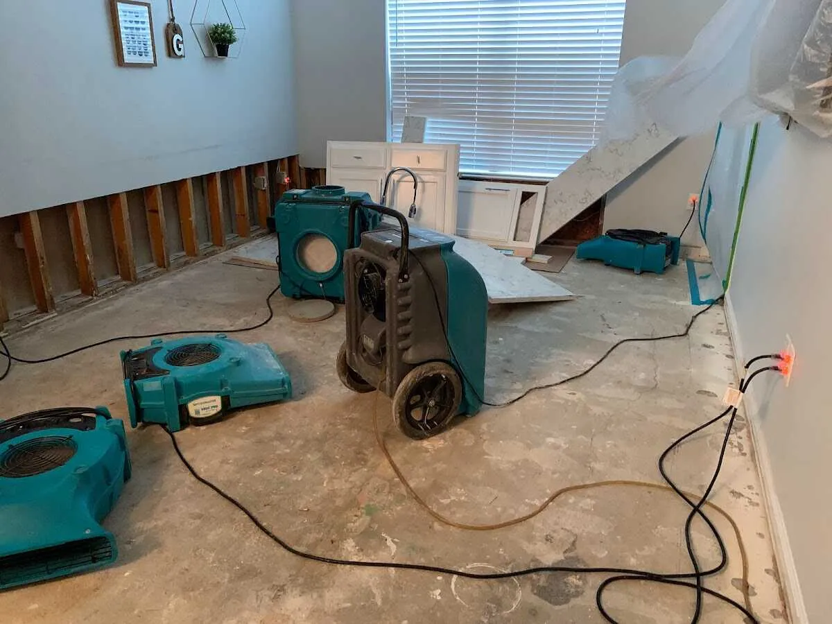 Dehumidifier in flood-cut room for Water Damage Restoration in Fowler